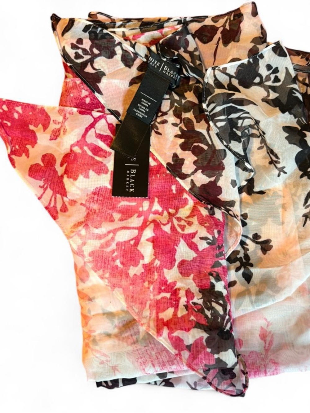 White House Black Market Floral Chiffon Scarf - Pink, Black & Cream